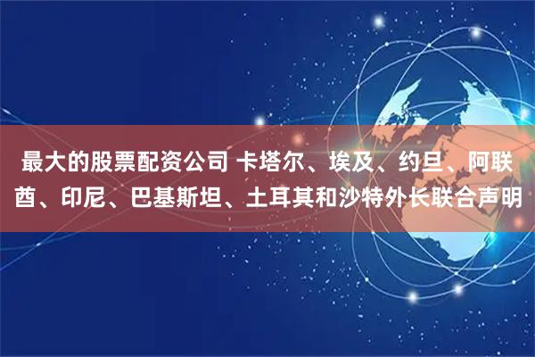最大的股票配资公司 卡塔尔、埃及、约旦、阿联酋、印尼、巴基斯坦、土耳其和沙特外长联合声明