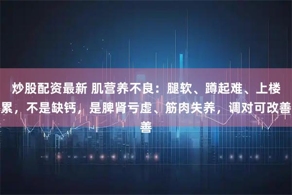 炒股配资最新 肌营养不良：腿软、蹲起难、上楼累，不是缺钙，是脾肾亏虚、筋肉失养，调对可改善